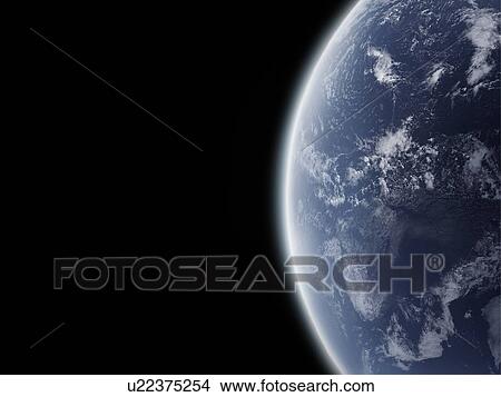Picture - The earth, computer graphic, black background, copy space. Fotosearch