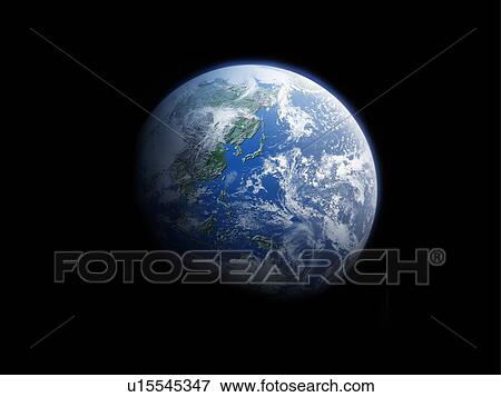 Stock Photo - The earth, computer graphic, black background. Fotosearch