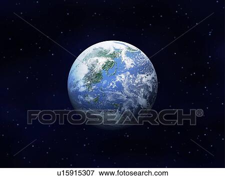 Stock Photo - The earth, computer graphic, black background. Fotosearch