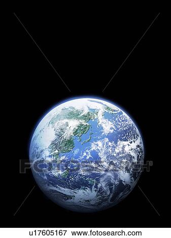 Stock Photo - The earth, computer graphic, black background. Fotosearch