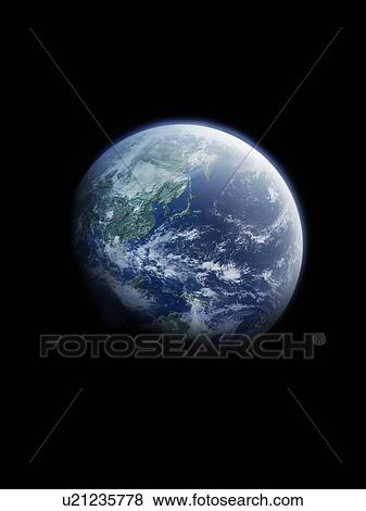 Stock Photo - The earth, computer graphic, black background. Fotosearch