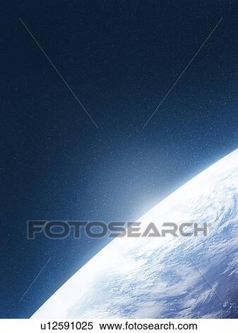 Stock Photography - The earth, computer graphic, blue background, copy space. Fotosearch