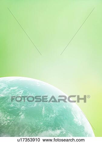 Stock Image - The earth, computer graphic, green background, copy space. Fotosearch