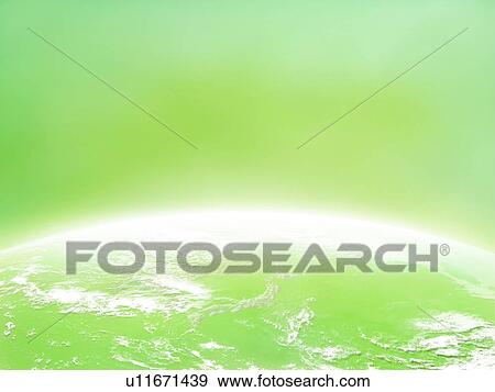 Stock Photo - The earth, computer graphic, green background. Fotosearch