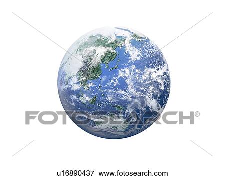 Stock Photo - The earth, computer graphic, white background, cut out. Fotosearch