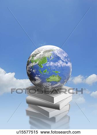 The earth placed on piled books, computer graphic View Large Photo Image Stock Photography - The earth placed on piled books, computer graphic. Fotosearch