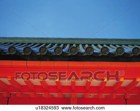 Stock Image - Tiled roof of a pagoda. Fotosearch