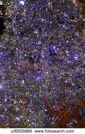 Stock Photography - Tree decorated with purple and blue fairy lights. Fotosearch