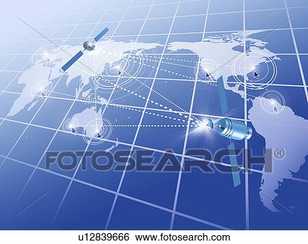 Two satellites over the world, computer graphic View Large Photo Image Stock Photograph - Two satellites over the world, computer graphic. Fotosearch