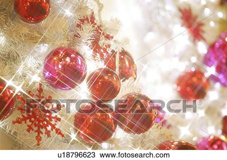 White Christmas tree with red decorations View Large Photo Image Stock Image - White Christmas tree with red decorations. Fotosearch