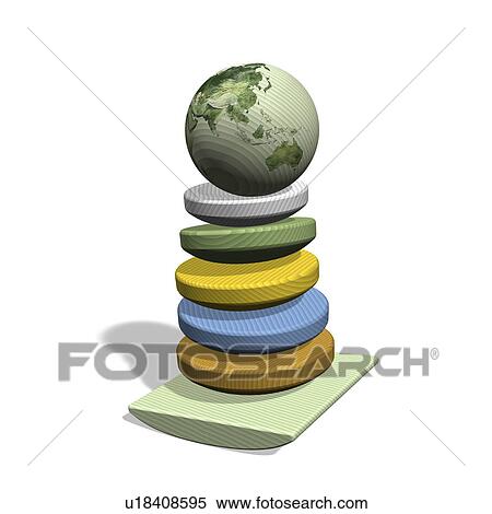 Stock Photography - Wooden earth balancing on top of wooden toys. Fotosearch