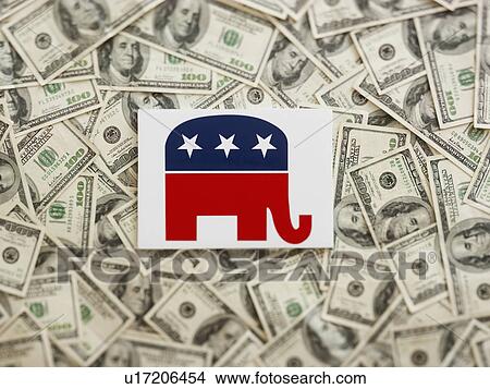 GOP symbol wtih US dollars as background View Large Photo Image Picture - GOP symbol wtih US dollars as background. Fotosearch