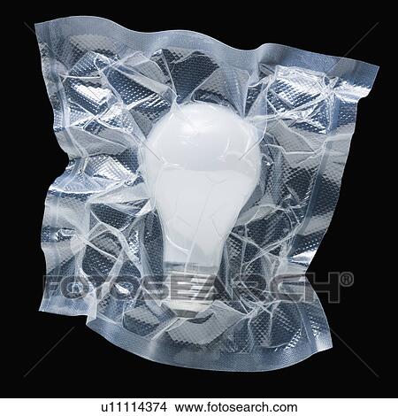 Picture - Shrink wrapped light bulb. Fotosearch