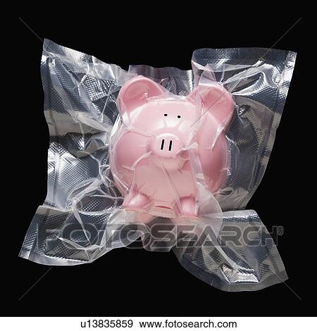 Shrink wrapped piggy bank View Large Photo Image Stock Photo - Shrink wrapped piggy bank. Fotosearch