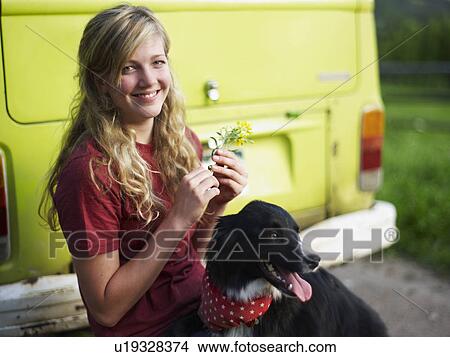 Woman and dog View Large Photo Image Picture - Woman and dog. Fotosearch
