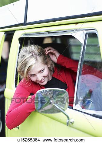 Young woman in truck View Large Photo Image Picture - Young woman in truck. Fotosearch