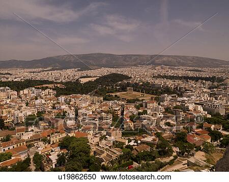 Stock Image - Aerial view of Athens Greece. Fotosearch