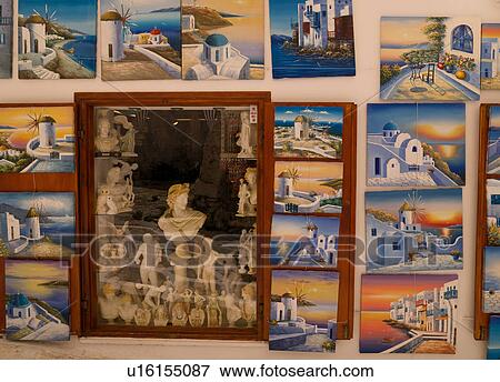 Stock Photo - Assorted paintings in Mykonos Greece. Fotosearch