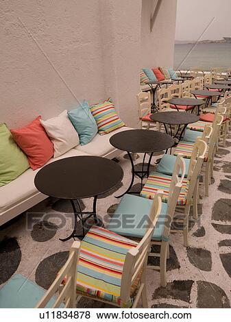Banquette with cushions in Mykonos Greece View Large Photo Image Stock Photo - Banquette with cushions in Mykonos Greece. Fotosearch