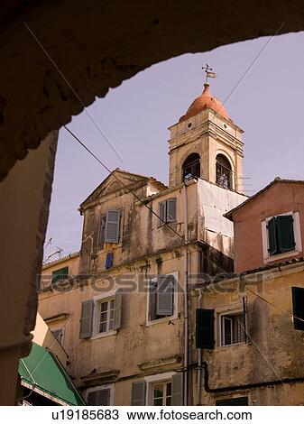 Stock Image - Buildings in Corfu Greece. Fotosearch