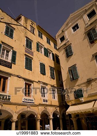 Stock Image - Buildings in Corfu Greece. Fotosearch