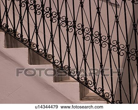 Stock Photo - Decorative rail on staircase in Mykonos Greece. Fotosearch