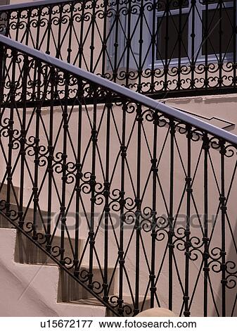 Stock Photo - Decorative rail on staircase in Mykonos Greece. Fotosearch