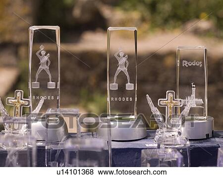 Stock Photo - Display of glass carvings in Rhodes Greece. Fotosearch