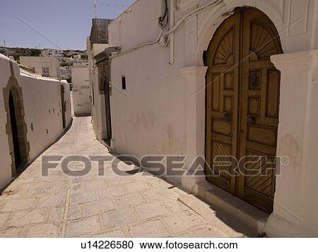 Stock Image - Exterior of buildings in Rhodes Greece. Fotosearch