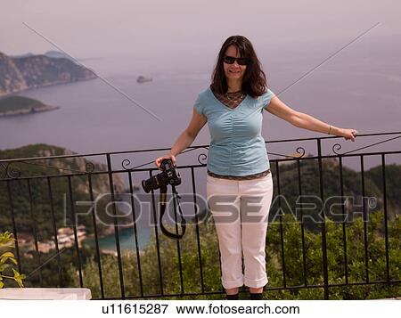 Female tourist in Corfu View Large Photo Image Stock Photo - Female tourist in Corfu. Fotosearch