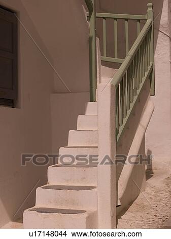 Green railing on staircase in Mydonos Greece View Large Photo Image Picture - Green railing on staircase in Mydonos Greece. Fotosearch