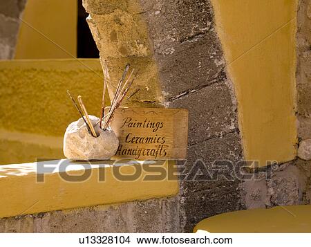 Picture - Grouping of paint brushes in Rhodes Greece. Fotosearch
