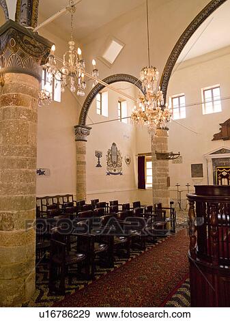 Stock Photo - Interior of Jewish Synagogue in Rhodes Greece. Fotosearch