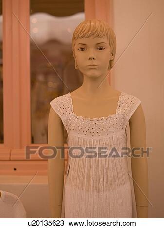 Stock Image - Mannequin outside a store in Mykonos Greece. Fotosearch