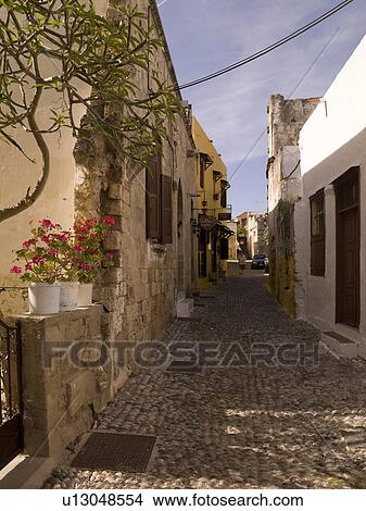 Narrow street in Rhodes Greece View Large Photo Image Picture - Narrow street in Rhodes Greece. Fotosearch