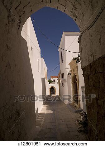 Narrow street in Rhodes Greece View Large Photo Image Stock Image - Narrow street in Rhodes Greece. Fotosearch