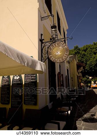 Stock Image - Outdoor café in Rhodes Greece. Fotosearch