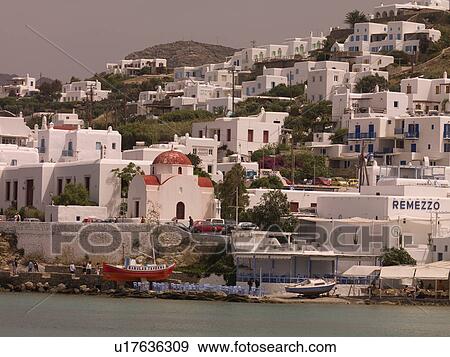 Stock Photo - Shoreline of Mykonos Greece. Fotosearch