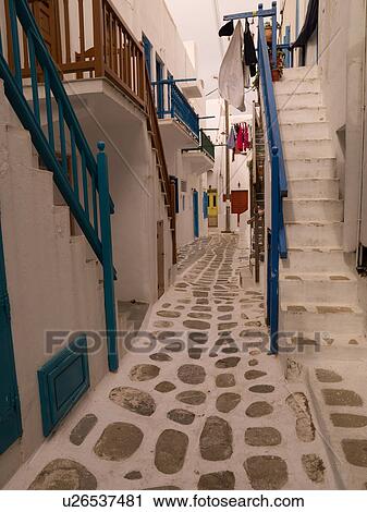 Stock Image - Staircases in Mykonos Greece. Fotosearch