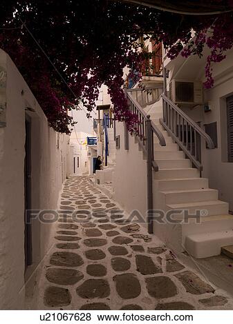 Stock Photo - Staircases in Mykonos Greece. Fotosearch