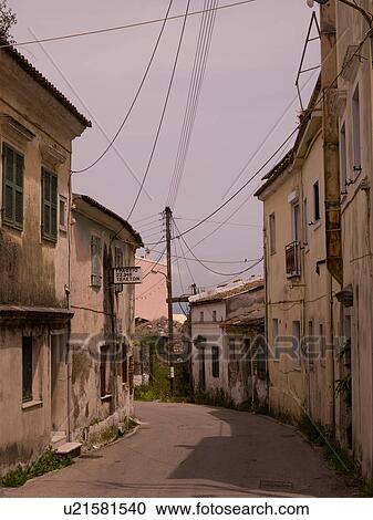 Stock Image - Street in Corfu Greece. Fotosearch