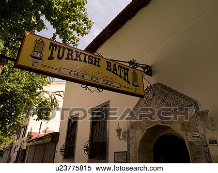 Stock Photography - Turkish Bath sign in Kusadasi Turkey. Fotosearch