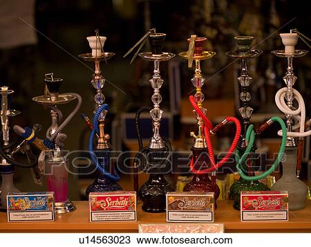 Stock Image - Turkish water pipes in Kusadasi Turkey. Fotosearch