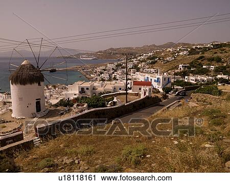 Stock Image - View of coastline in Mykonos Greece. Fotosearch