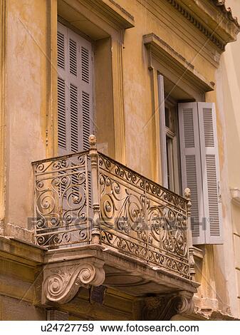 Stock Photo - Wrought Iron balcony in Athens Greece. Fotosearch