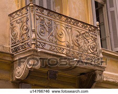 Stock Photograph - Wrought Iron balcony in Athens Greece. Fotosearch