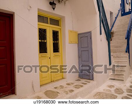 Yellow door in Mykonos Greece View Large Photo Image Stock Image - Yellow door in Mykonos Greece. Fotosearch