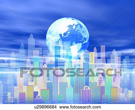Picture - A City in Front of a Globe. Fotosearch