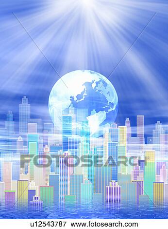 A City in Front of a Globe View Large Photo Image Stock Photo - A City in Front of a Globe. Fotosearch
