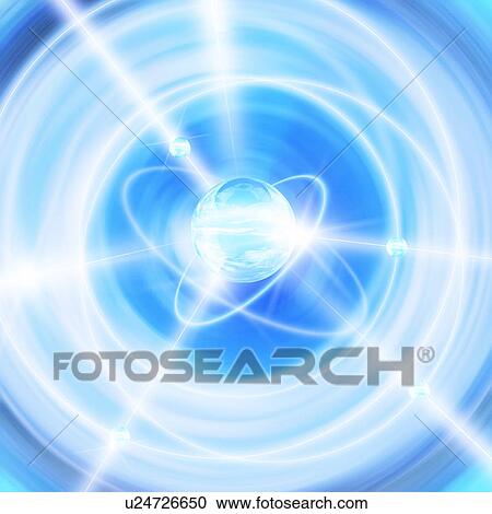 Stock Image - Abstract image of a sphere surrounded by orbiting elements. Fotosearch
